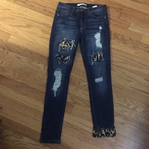 Boutique jeans with animal print accent